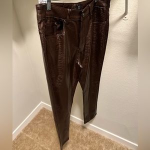 Slim Fit Brown Faux Trouser